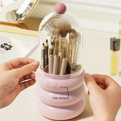 360 Rotating Makeup Brush Holder With Transparent Cover Waterproof Dustproof Cosmetic Storage Box