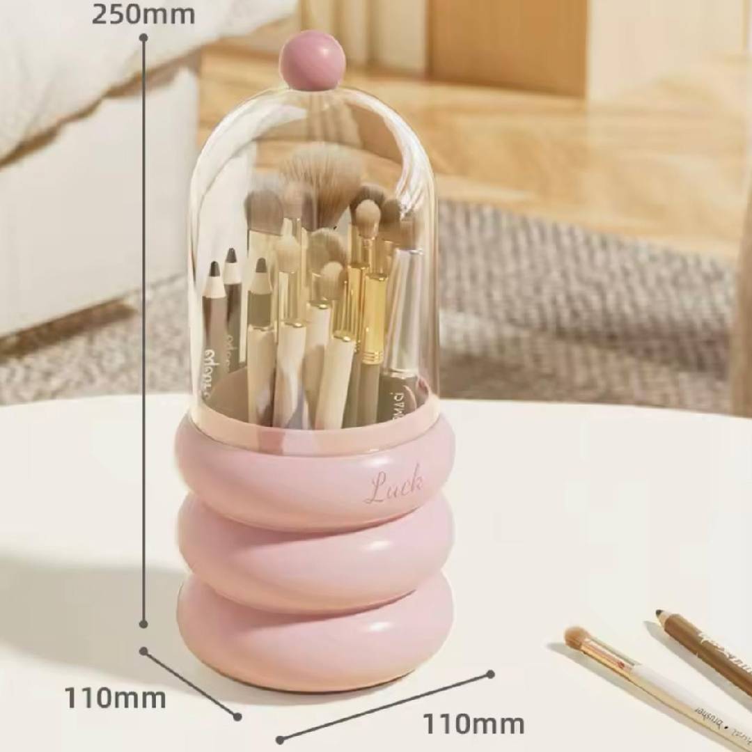 360 Rotating Makeup Brush Holder With Transparent Cover Waterproof Dustproof Cosmetic Storage Box