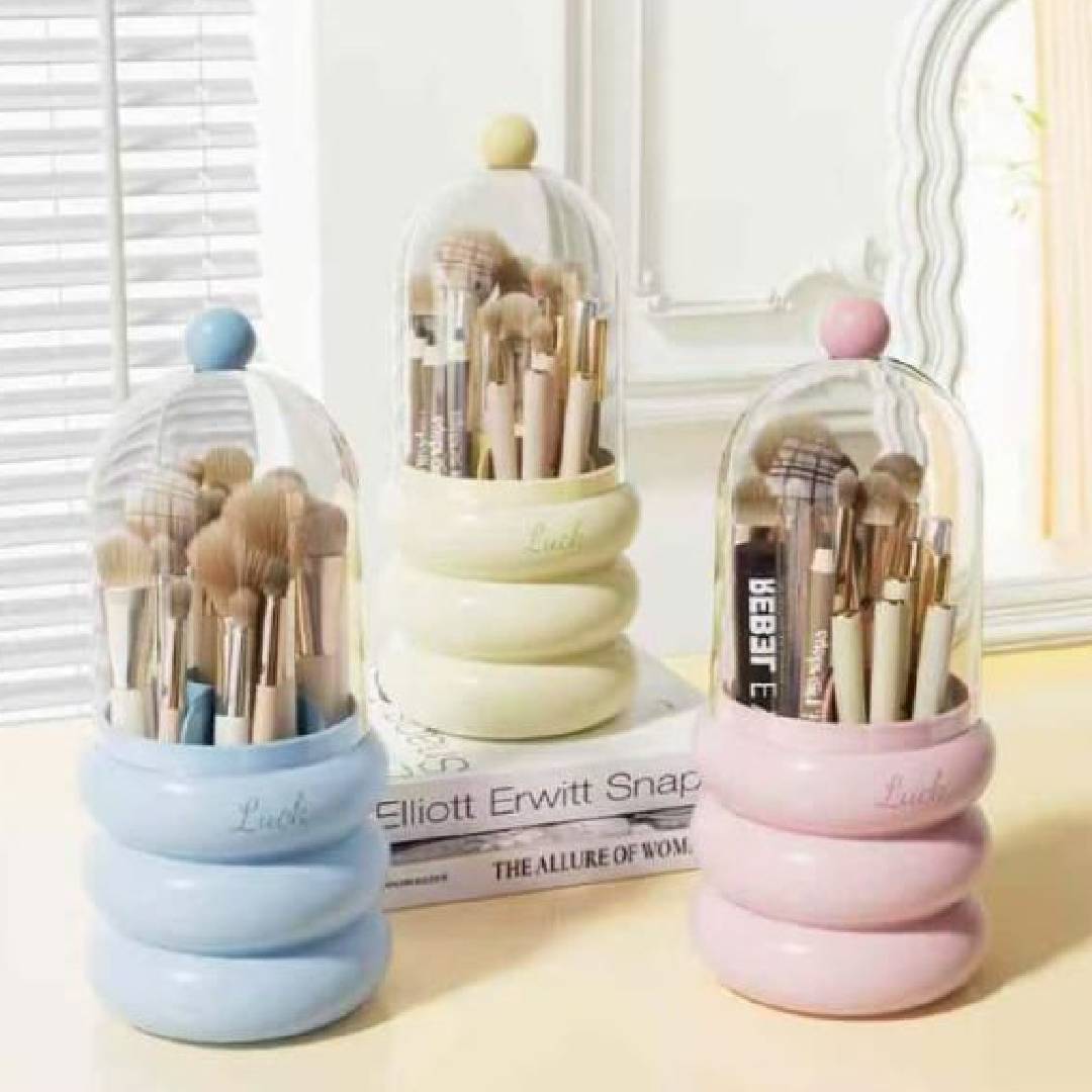 360 Rotating Makeup Brush Holder With Transparent Cover Waterproof Dustproof Cosmetic Storage Box