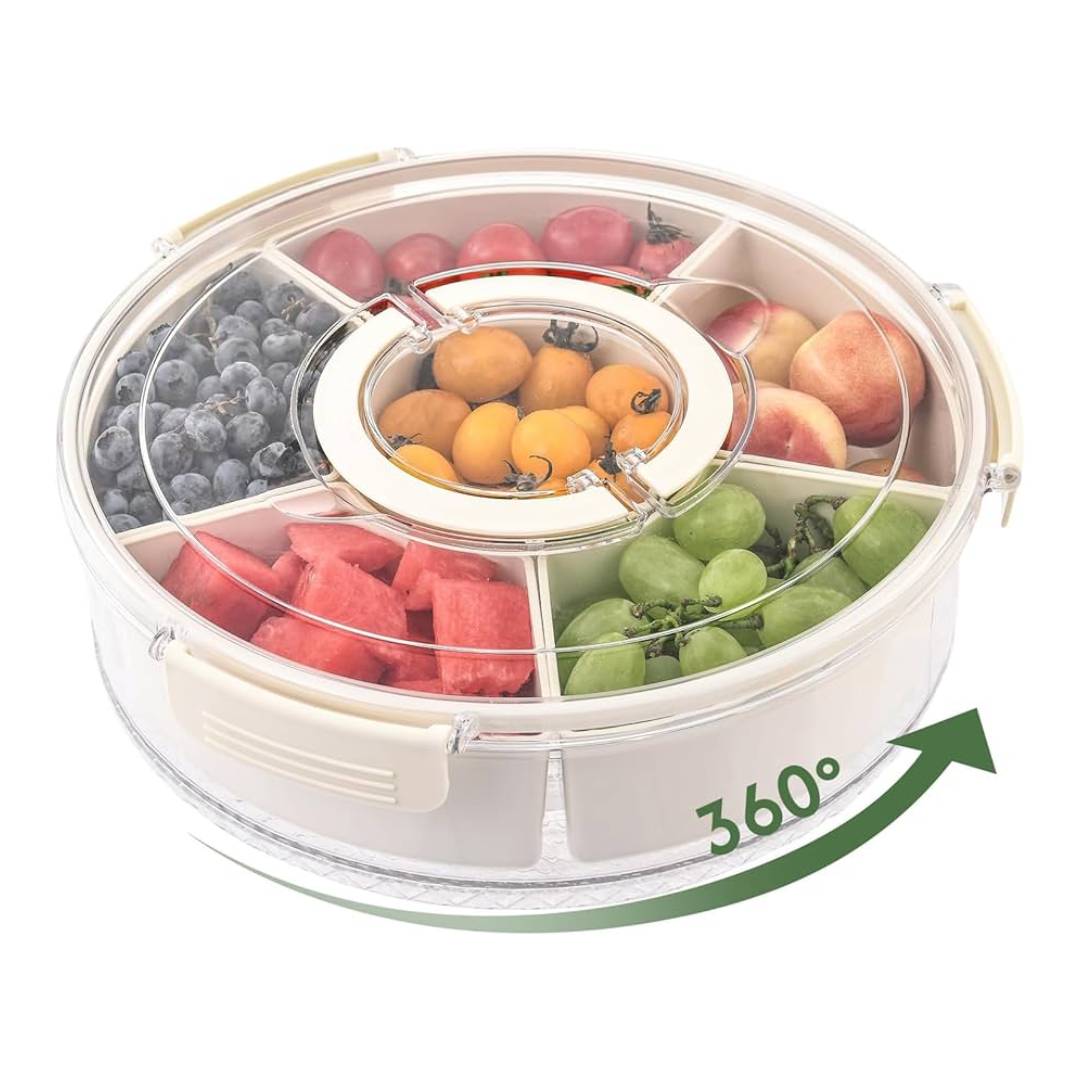 360 Degree Rotating 6 Grid Round Shape Spice Storage Box Spice Seasoning Container With Lid And Handle