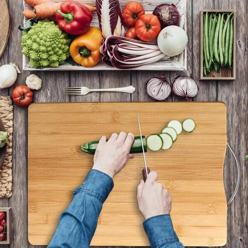 Bamboo Wooden Cutting Board With Stainless Steel Handle