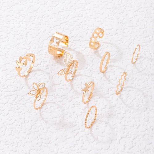 Fashion Jewellery 10 Pcs Butterfly Adjustable Ring Set