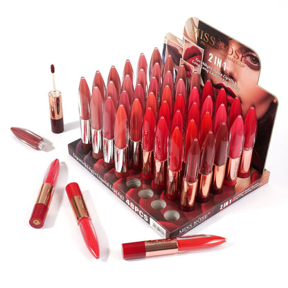 Miss Rose Dual-Ended 2in1 Matte Lipstick And Lipgloss 12Pcs Set