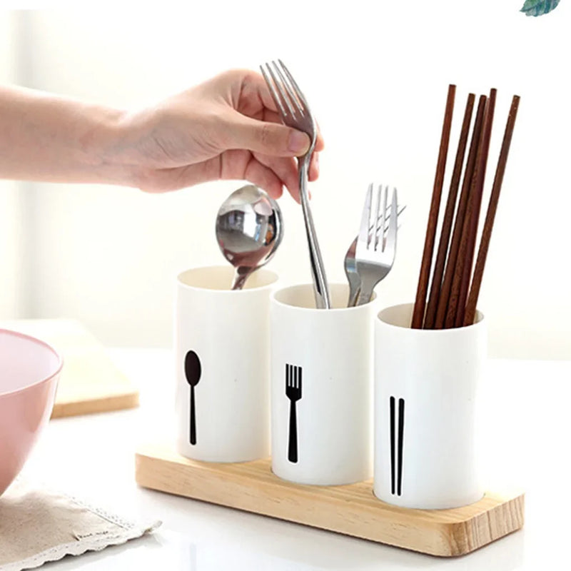 3in1 Spoon Chopsticks Cutlery Stand Holder With Tray