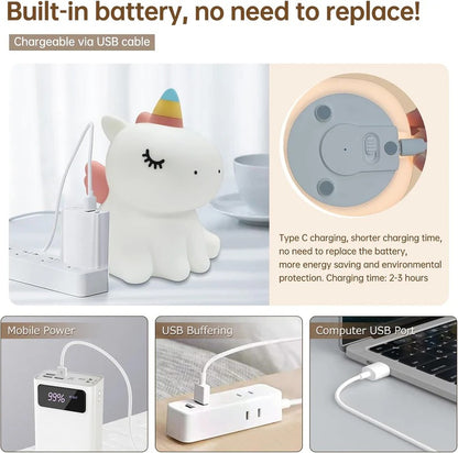 USB Rechargeable Cartoon Unicorn Silicone Lamp LED Light
