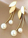 White & Golden Leaf With Pearls Earrings