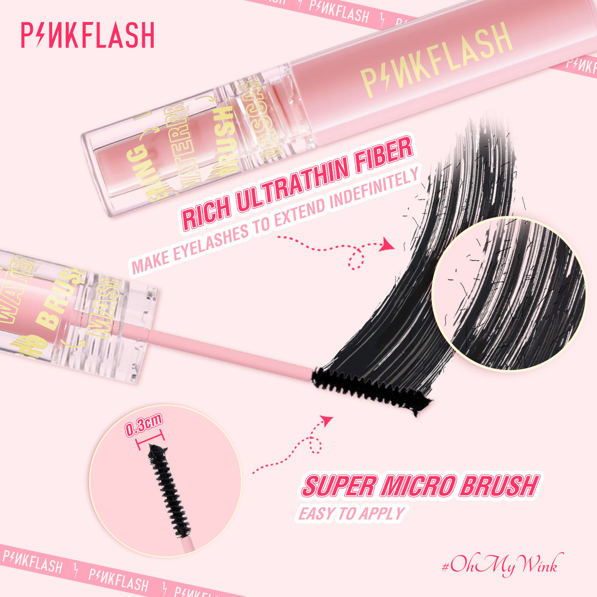 Pink Flash Super Micro Brush Rich Ultra Thin Fiber Mascara