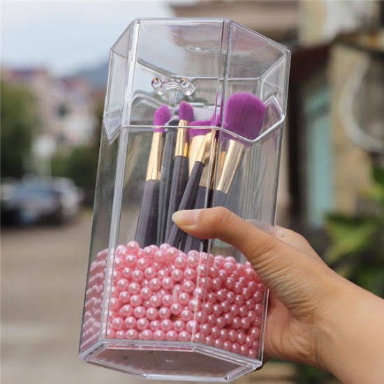 Acrylic Makeup Brush Holder Storage Box With Pearls