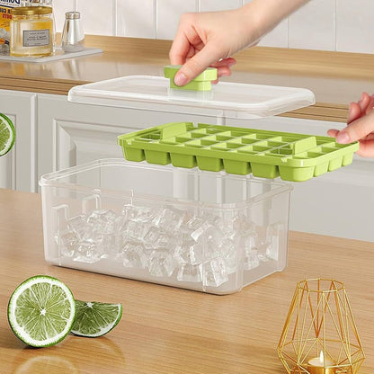 Creative One Button Press Type Double Layer Ice Cube Mold Ice Box With Lid Design Ice Cube Mold Tray