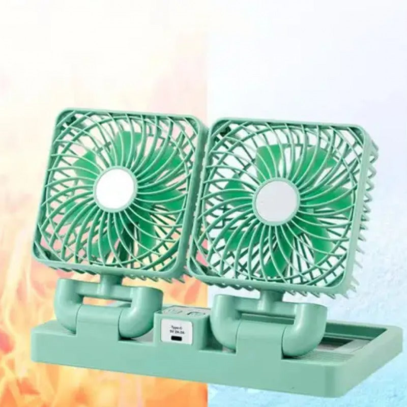 Double Head Rechargeable Solar Fan Long Battery