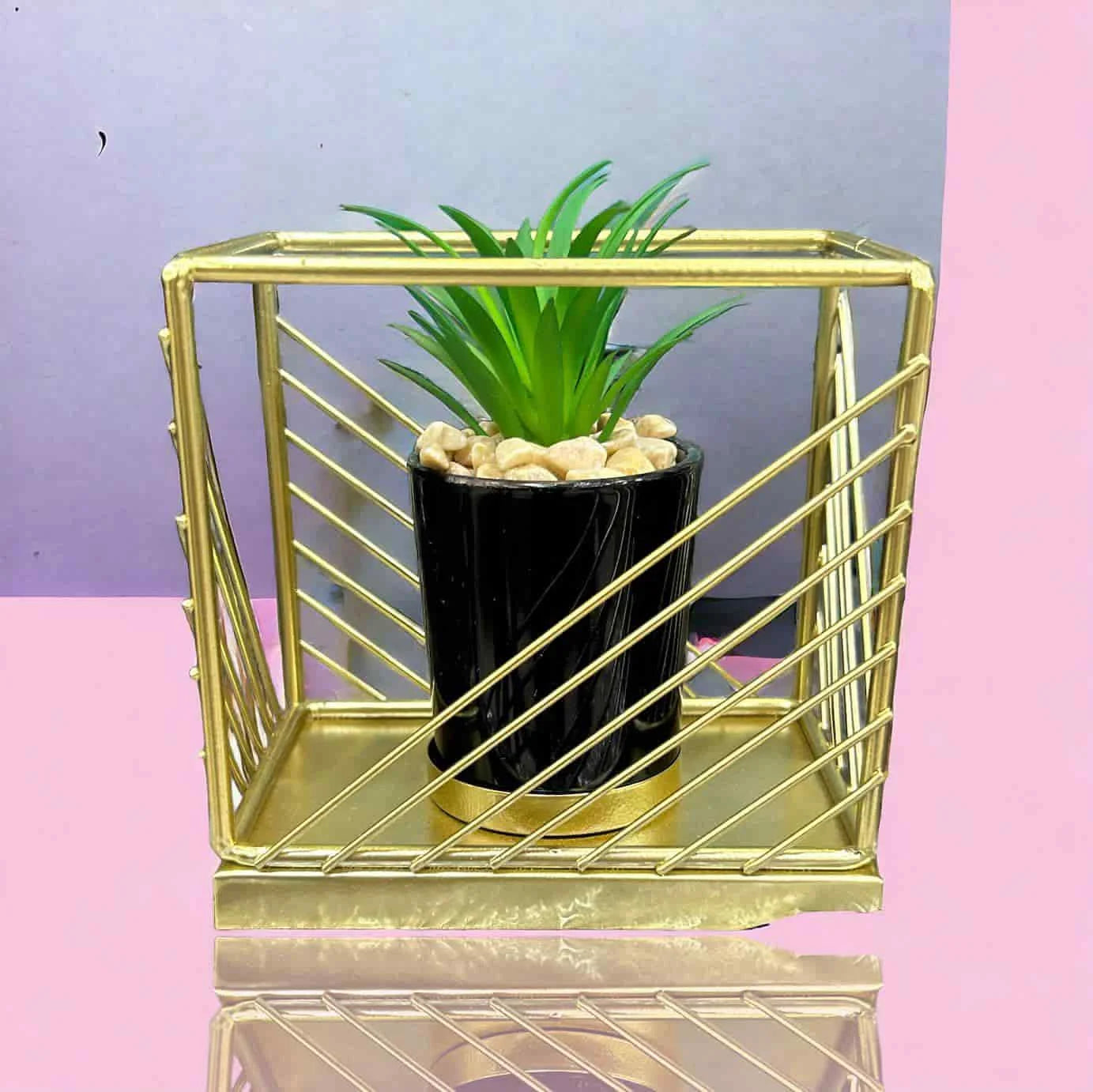 Gold Metallic Nordic Mini Artificial Cute Iron Planter Pot Greenery Potted Plant Holder Stand