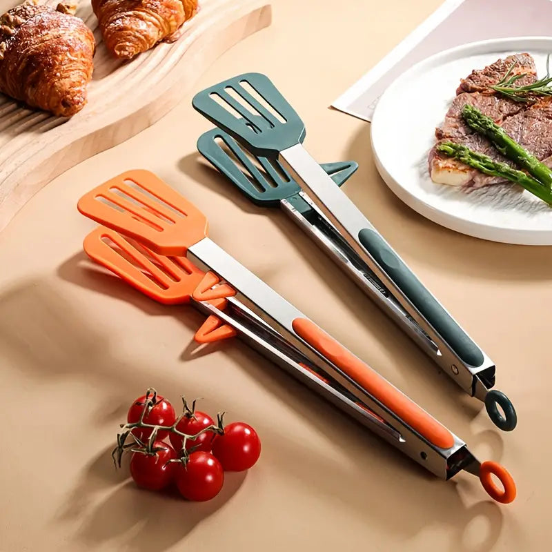 Stainless Steel With Silicone Three Line Food Clip For Fried Steak Tong 12 inch