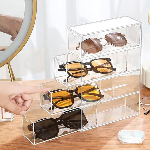 Acrylic Sunglass Holder Sunglass Organizer Eyeglass Storage Case 4 Drawers