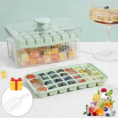Creative One Button Press Type Double Layer Ice Cube Mold Ice Box With Lid Design Ice Cube Mold Tray