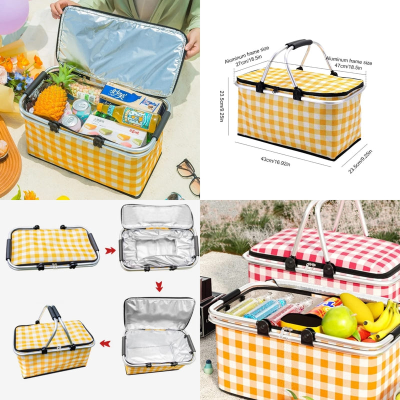 Multipurpose Portable Foldable Large Capacity Insulated Picnic Basket Bag Aluminum Cooler Bag For Outdoor Camping Travel