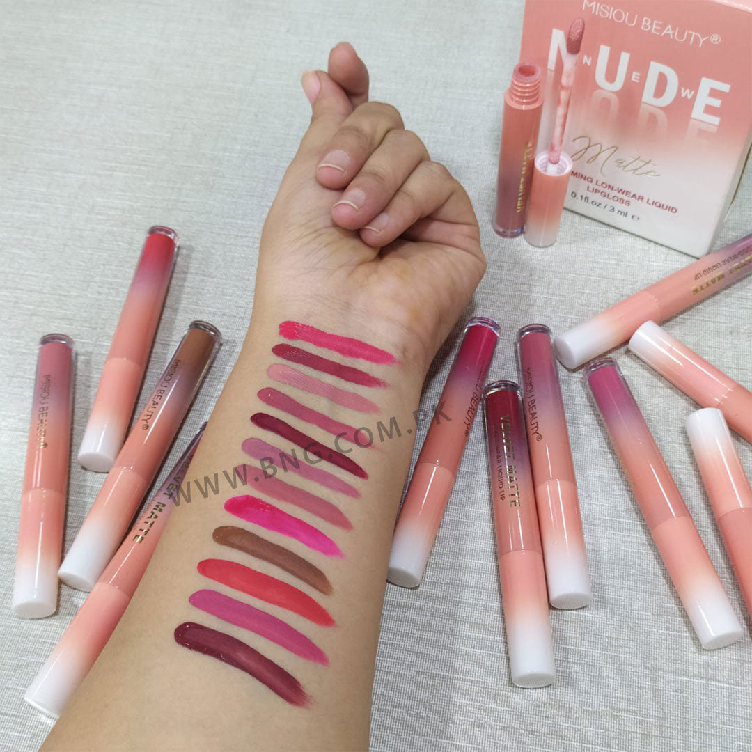 Misiou Beauty New Nude Matte Charming Long-Wear Liquid Lipgloss Pack of 12