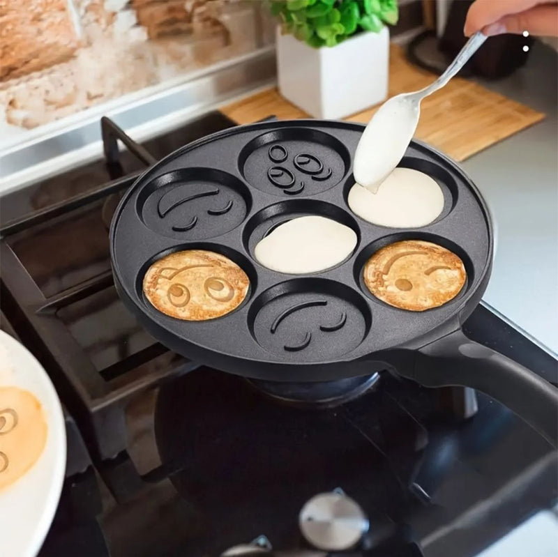 Non Stick Emoji Smiley Pancake Frying Pan with 7 Unique Flapjack Faces