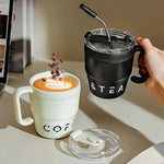 Portable Korean Coffee Cup With Lid Straw 480ml