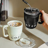 Portable Korean Coffee Cup With Lid Straw 480ml