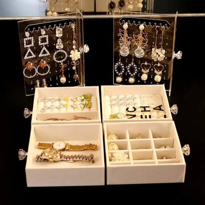 Acrylic Display Jewelry Stand 4 Trays With Drawers Organizer