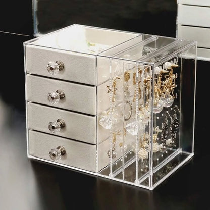 Acrylic Display Jewelry Stand 4 Trays With Drawers Organizer