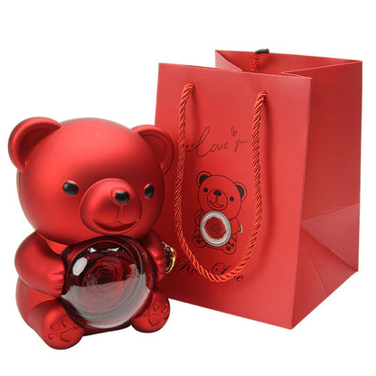 Teddy Bear Rose Ring Necklace Jewelry Box