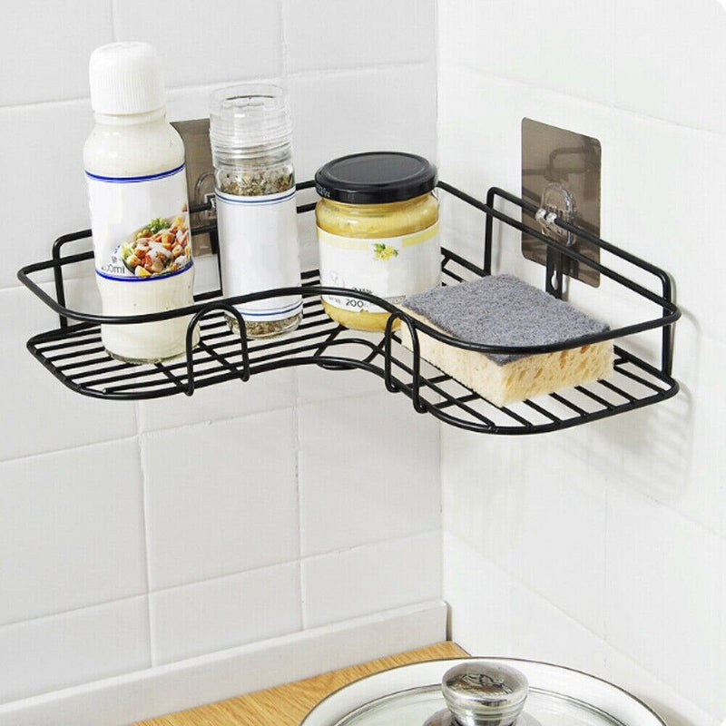 Multipurpose Wall Mount Self-Adhesive Sink Organizer Corner Shelf Metal Storage Rack