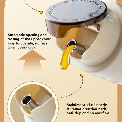 Leak-Proof Glass Oil Dispenser Bottle Automatic Opening &amp; Closing Lid Gravity Oil Tank