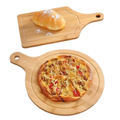 Bamboo Pizza Plate Wooden With Long Handle Steak Plate