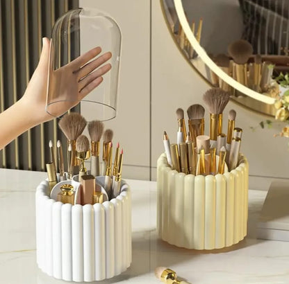360° Rotating Makeup Brush Holder with Lid Cosmetic Storage Makeup Box Jewelry Container Organizer