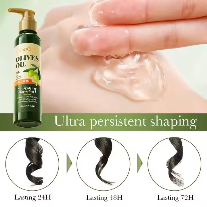 SADOER Olives Oil Gel Cream Strong Styling Shaping 2in1 Moisturize Hair With Shine Deeply Repair Nourishing 150ml