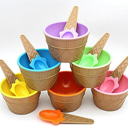 Cute Waffle Design Ice Cream Cup With Spoon
