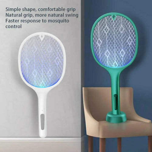 USB Rechargeable 2in1 LED Mosquito Killer Lamp 3500V Electric Flies Swatter Bug Zapper Racket