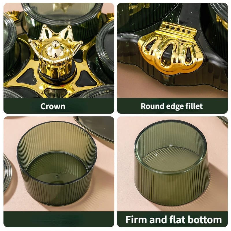 Multipurpose Acrylic Crown Snack Tray 5 Mini Compartment Crown 360 Rotating Dry Fruit Tray Snacks Storage Plate (Box Packaging)