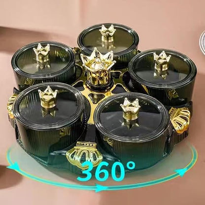 Multipurpose Acrylic Crown Snack Tray 5 Mini Compartment Crown 360 Rotating Dry Fruit Tray Snacks Storage Plate (Box Packaging)