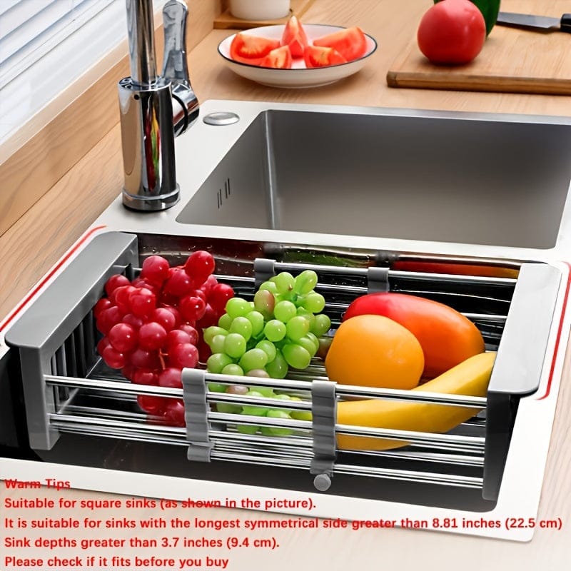 Multifunctional Adjustable Stainless Steel Sink Drainer Basket Drain Rack