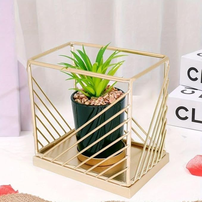 Gold Metallic Nordic Mini Artificial Cute Iron Planter Pot Greenery Potted Plant Holder Stand