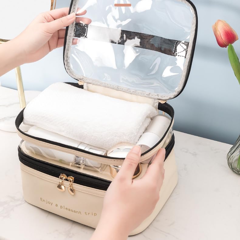 Multifunctional Double Zip 2 Layer Cosmetic Pouch Makeup Bag Organizer