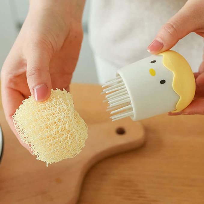 Multipurpose Cute Eggshell Chicken Cleaning Brush Scrubber Detachable Handle And Fiber Ball