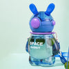 Cute Space Rabbit Design Water Bottle With Straw