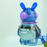 Cute Space Rabbit Design Water Bottle With Straw