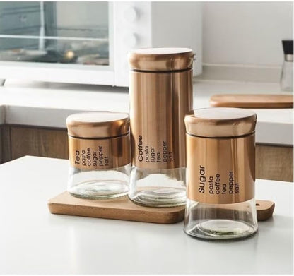 Multipurpose Glass Airtight Container Jar With Stainless Steel Lid 3Pcs Set in Different Sizes Set