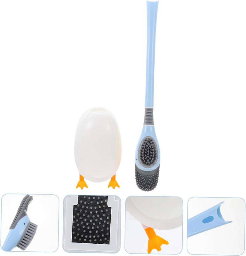 Duck Wall Mount Toilet Cleaning Brush Silicone Scrubber With Long Handle