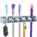 Multipurpose Wall Mounted Mop Holder Hanging Broom Holder Stand 5 Positions with 6 Hooks