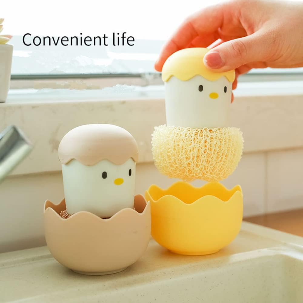 Multipurpose Cute Eggshell Chicken Cleaning Brush Scrubber Detachable Handle And Fiber Ball