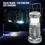 6in1 USB Rechargeable Portable Solar Energy Saving Power Bank Camping Lantern Cooler Fan Flashlight