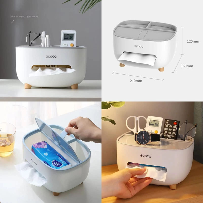 Multifunctional Tissue Box With Remote Mobile Glasses And Pen Holder