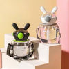 Cute Space Rabbit Design Water Bottle With Straw