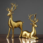 Nordic Luxury Resin Deers Statue Ornament 2Pcs Set Fiber Material