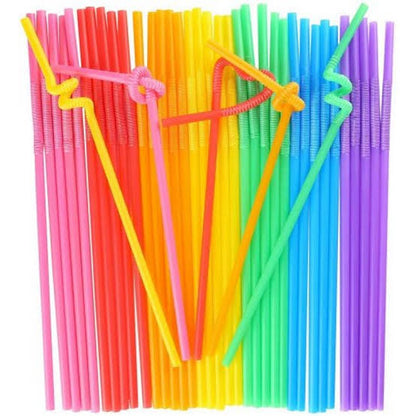 100Pcs Disposable Bendable Plastic Color Straw